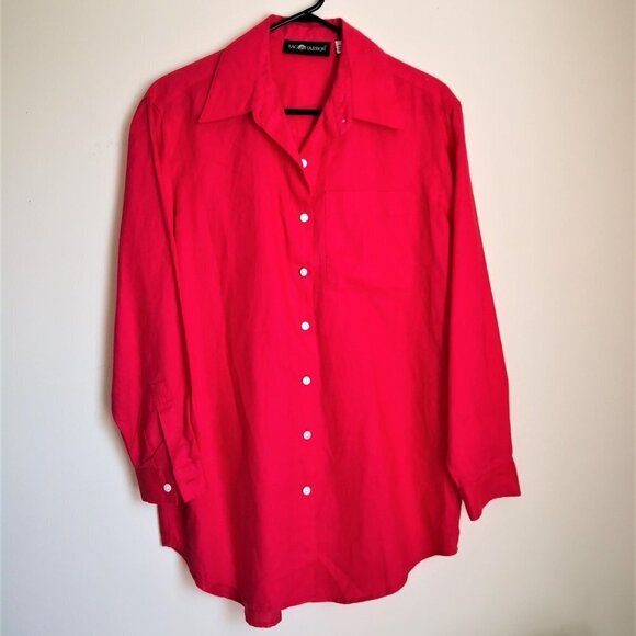 NWOT Sag Harbor Women's 100% linen Oversized Button Up Red Shirt Size Small - Picture 1 of 3
